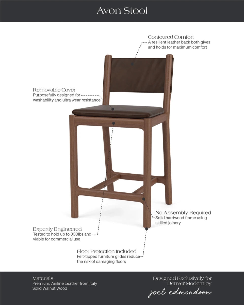Chestnut Brown Leather Seat / Chestnut Brown Leather Back / Walnut Frame / Counter (26" Height)