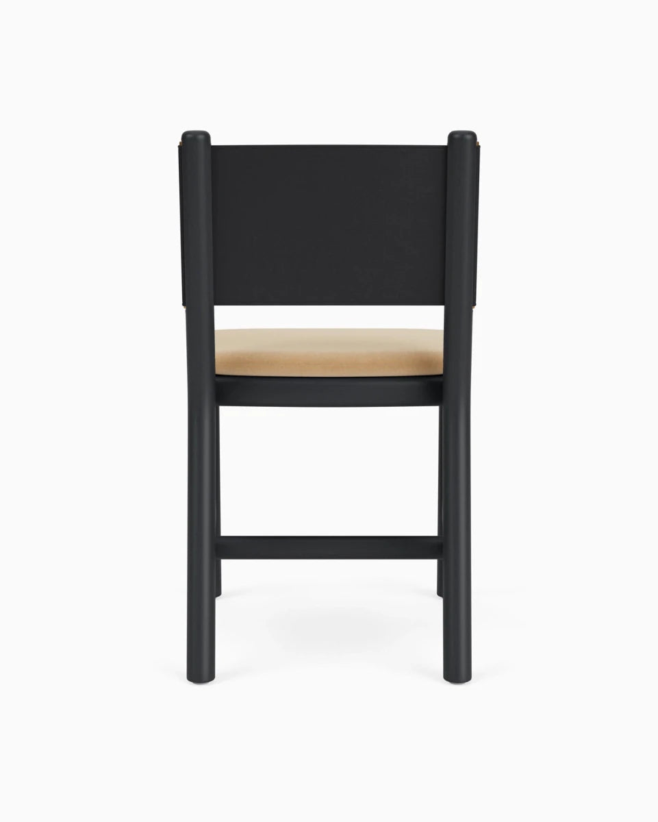 Caramel Velvet Seat / Black Leather Back / Ebony Oak Frame