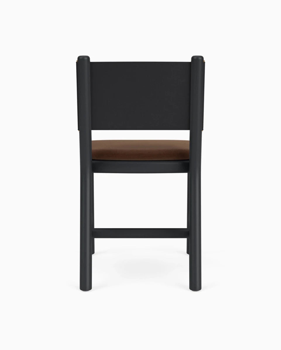 Cognac Velvet Seat / Black Leather Back / Ebony Oak Frame