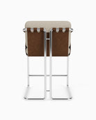 Flax Linen Seat / Chestnut Leather Sling / Polished Steel / Counter (24.5" Height)