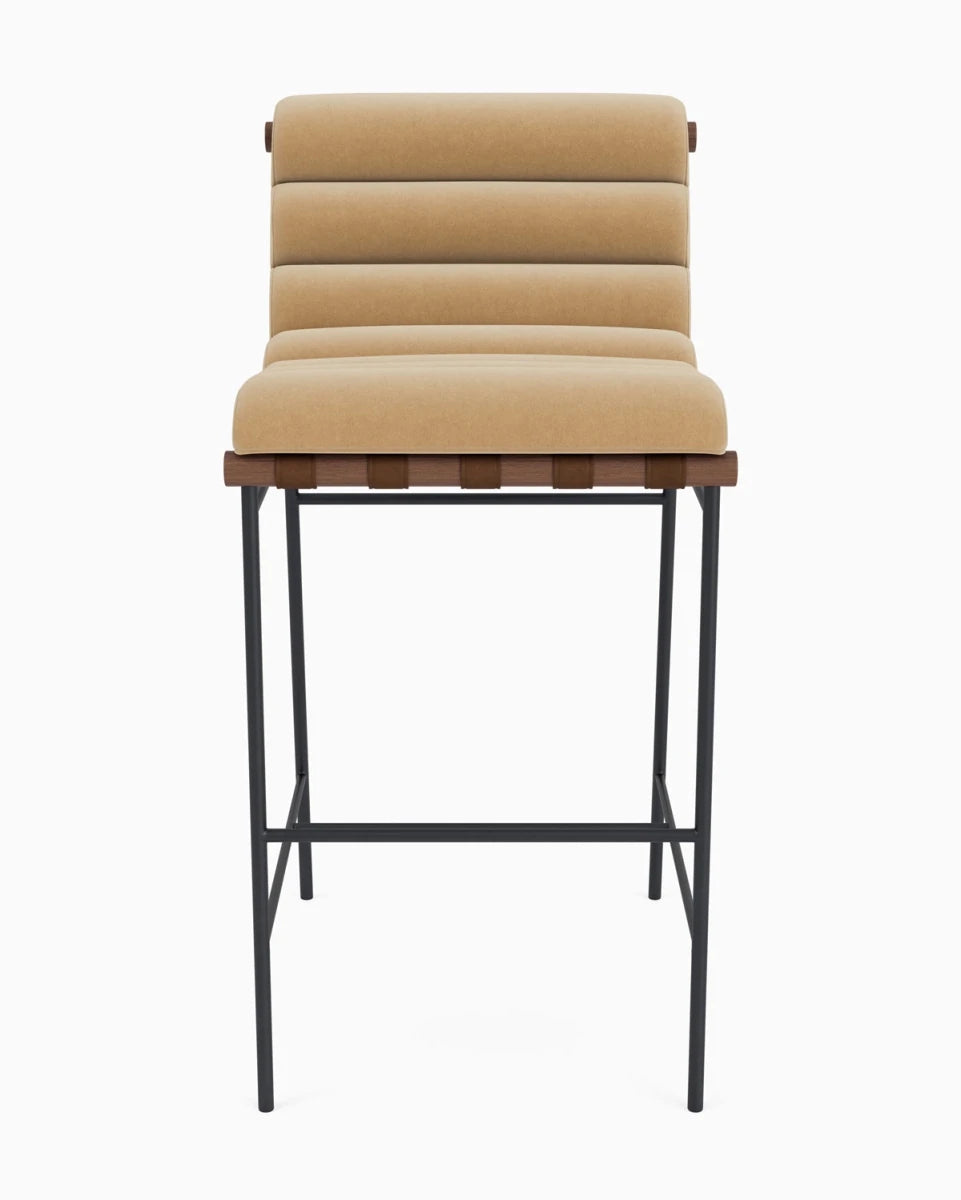 Caramel Velvet / Chestnut Leather Straps / Walnut / Bar (30" Height)