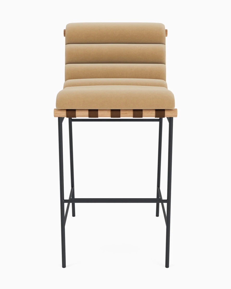 Caramel Velvet / Chestnut Leather Straps / White Oak / Bar (30" Height)