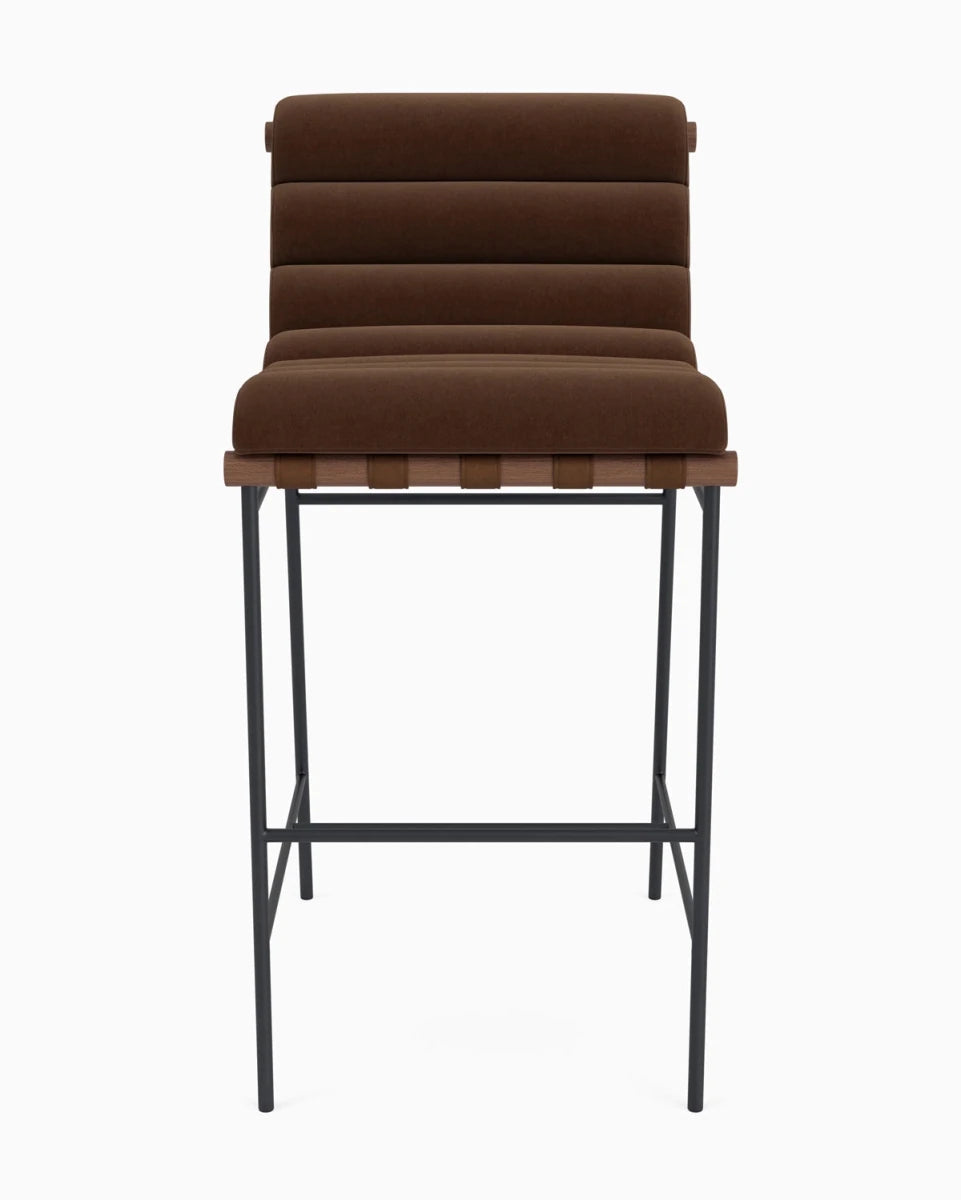 Cognac Velvet / Chestnut Leather Straps / Walnut / Bar (30" Height)