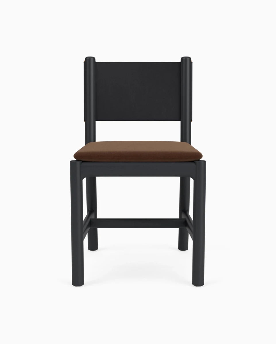 Cognac Velvet Seat / Black Leather Back / Ebony Oak Frame