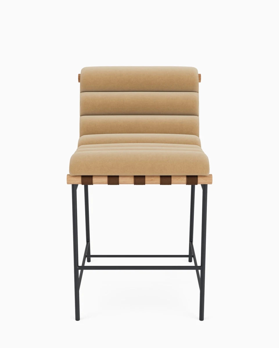 Caramel Velvet / Chestnut Leather Straps / White Oak / Counter (24" Height)