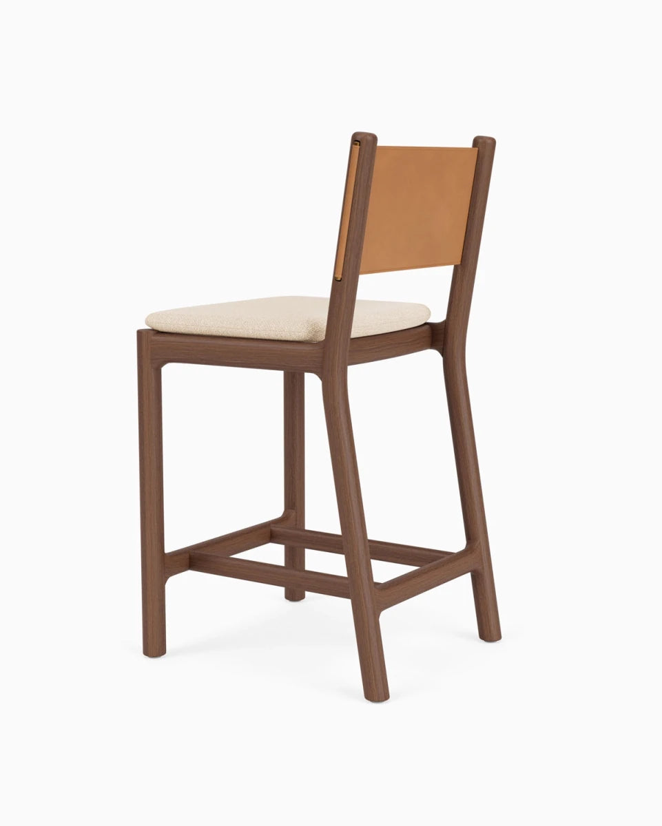 Oat Woven Seat / Saddle Leather Back / Walnut Frame / Counter (26" Height)