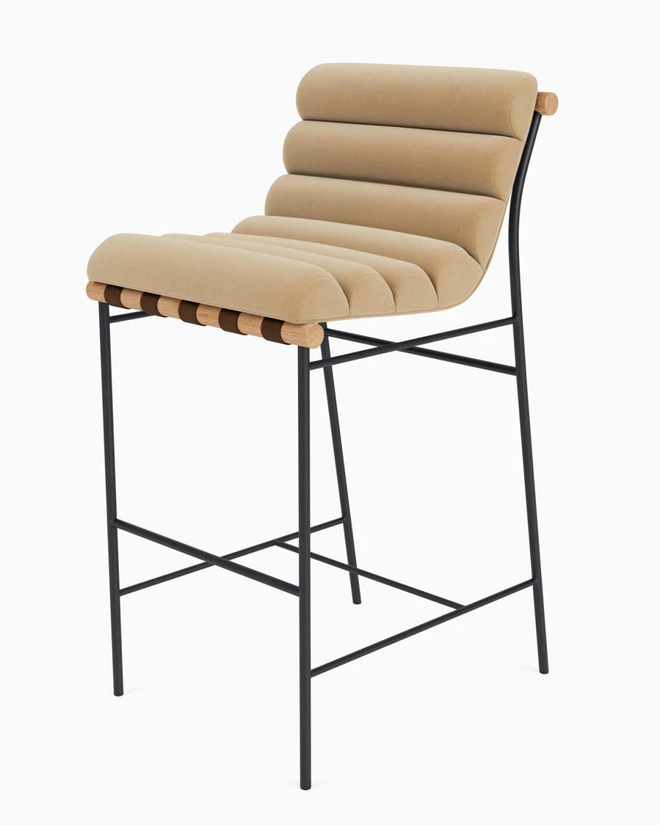 Caramel Velvet / Chestnut Leather Straps / White Oak / Bar (30" Height)