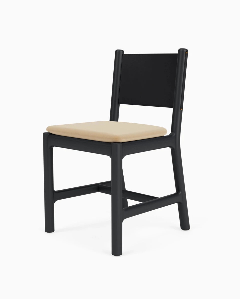 Caramel Velvet Seat / Black Leather Back / Ebony Oak Frame