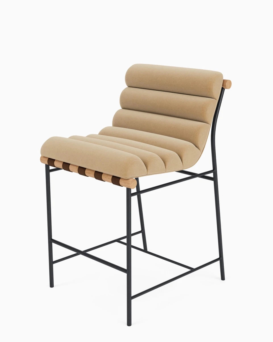 Caramel Velvet / Chestnut Leather Straps / White Oak / Counter (24" Height)