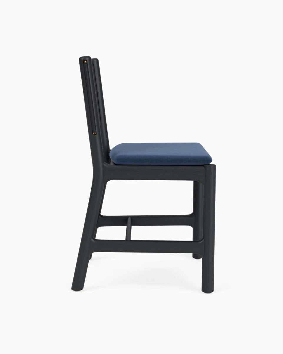 Denim Velvet Seat / Black Leather Back / Ebony Oak Frame