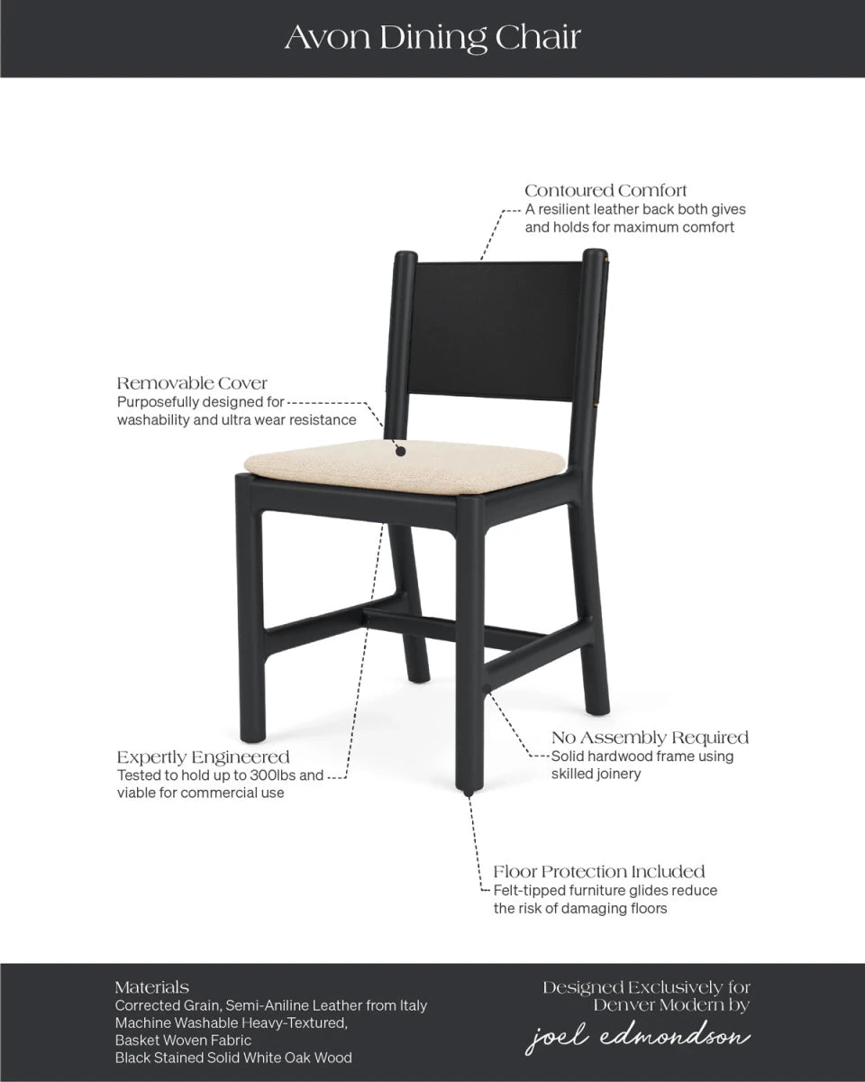 Oat Woven Seat / Black Leather Back / Ebony Oak Frame