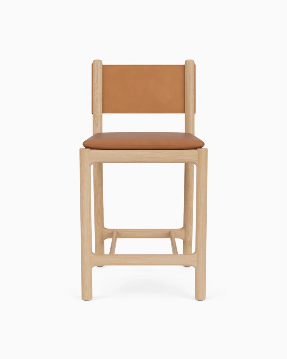Saddle Leather Seat / Saddle Leather Back / White Oak Frame / Counter (26" Height)