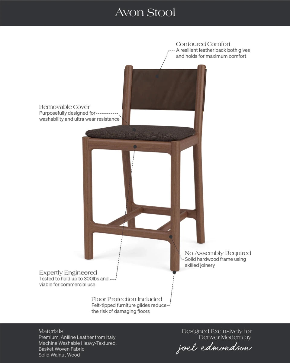 Ember Grey Seat / Chestnut Brown Leather Back / Walnut Frame / Counter (26" Height)