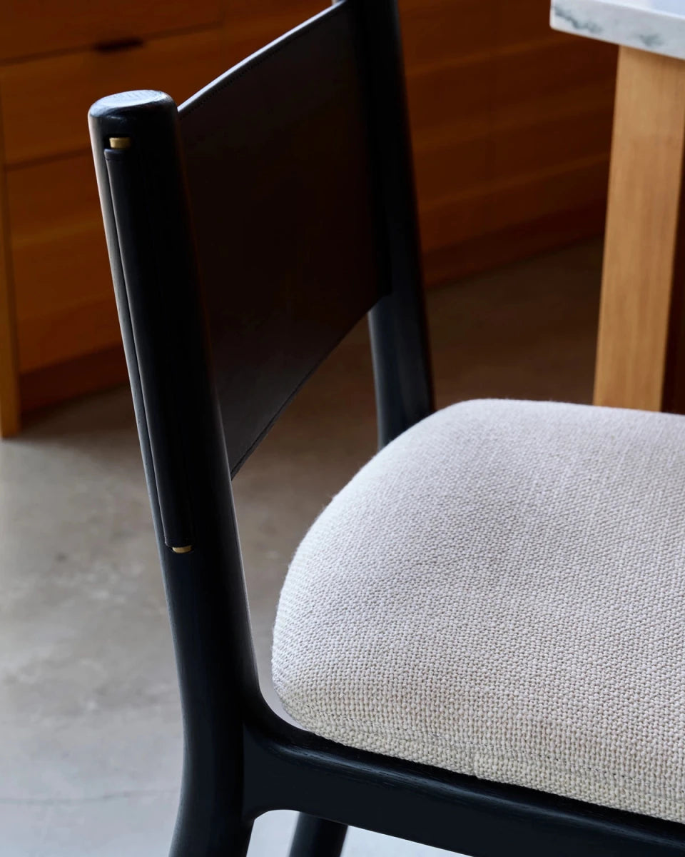 Oat Woven Seat / Black Leather Back / Ebony Oak Frame / Counter (26" Height)