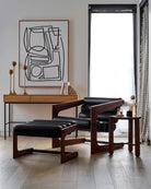 Black Leather / Walnut Frame