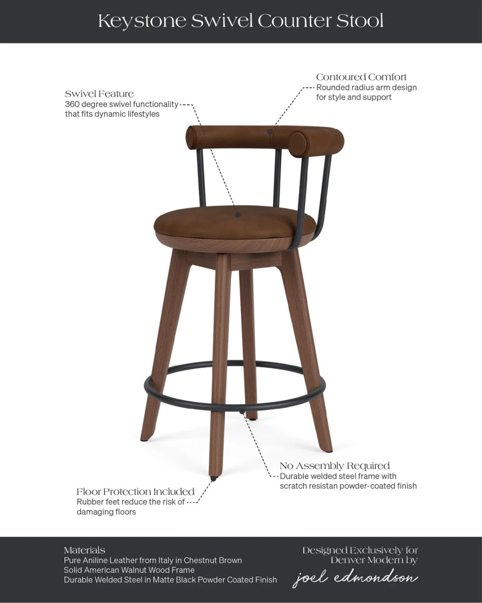 Chestnut Brown Leather / Walnut / Counter (25.5" Height)