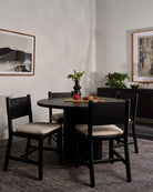Oat Woven Seat / Black Leather Back / Ebony Oak Frame