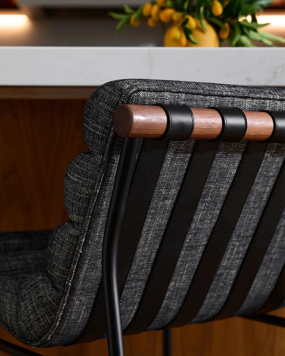 Onyx Linen / Black Leather Straps / Walnut / Counter (24" Height)