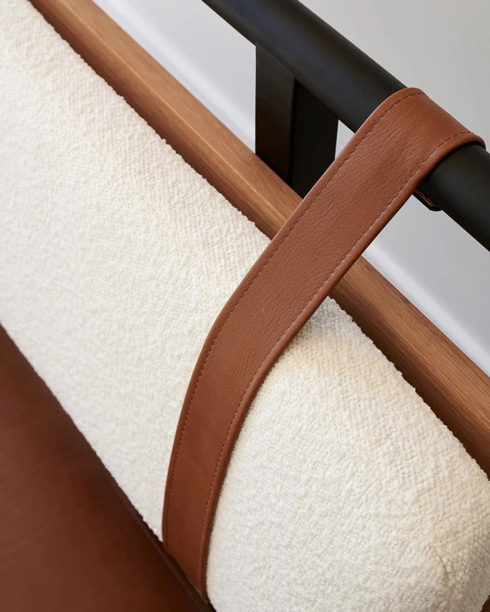 White Boucle / Saddle Leather / White Oak Deck / 60" Long