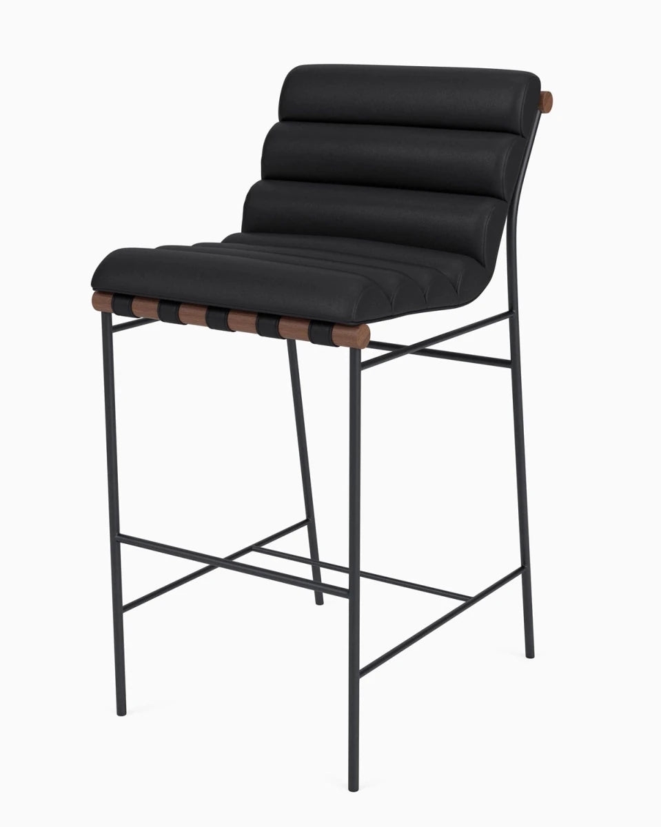 Black Leather / Black Leather Straps / Walnut / Bar (30" Height)