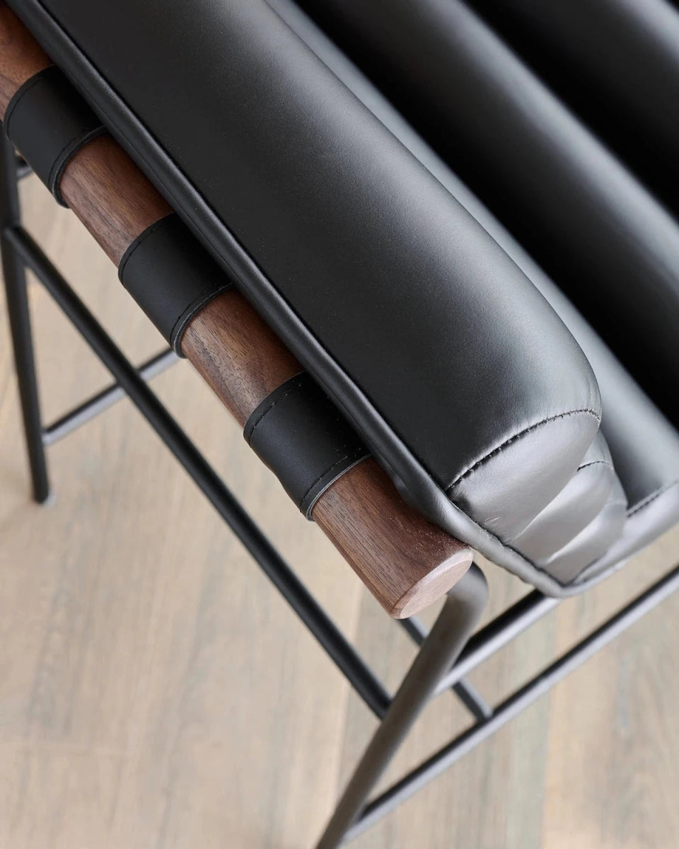 Black Leather / Black Leather Straps / Walnut / Bar (30" Height)
