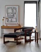Black Leather / Walnut Frame