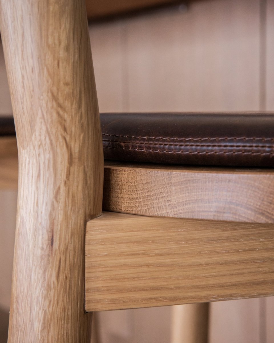 White Oak Frame / Maple Brown Leather Cushion / Counter (24" Height)