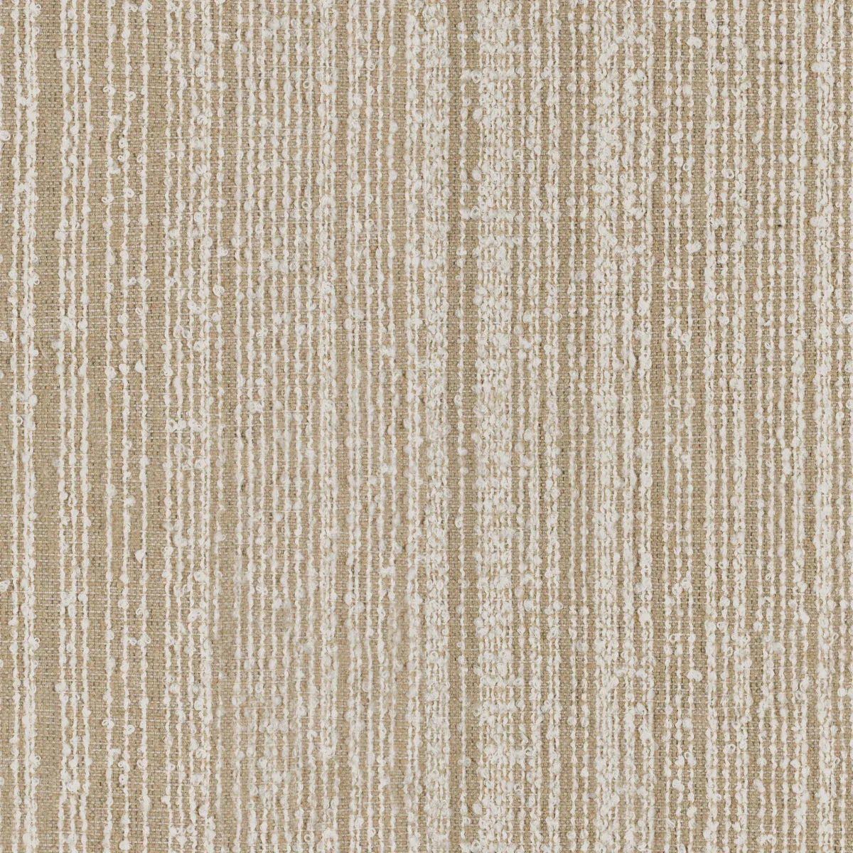 Tan and cream bouclé fabric with vertical textured stripes and looped yarn detail.
